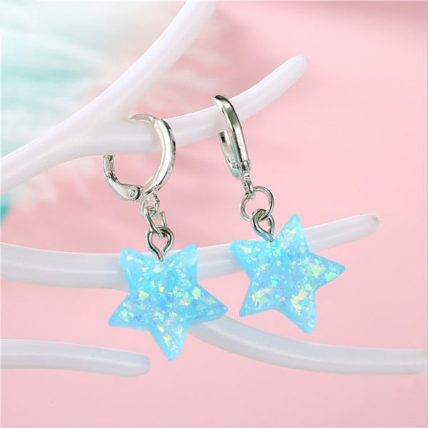 Lab Created Opal Beads on 925 Sterling Silver Round Leverback Dangle Earrings Star - Shelly Crag Imports