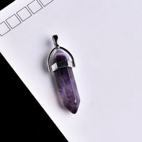 Amethyst Crystal Point Chakra Pendant in Steel Setting