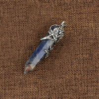 Lapis Lazuli Crystal Point Chakra Pendant in Floral Silver Toned Setting