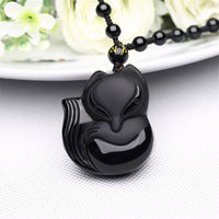 Black Carved Obsidian Clever Fox Pendant