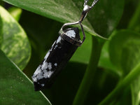 Snowflake Obsidian Crystal Point Chakra Pendant in Steel Setting