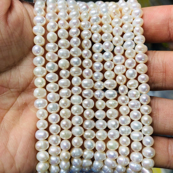 White Freshwater Potato Pearls, 15in Strand