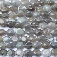 Labradorite Oval Freeform Polished Stone Beads, 15in Strand