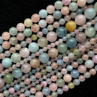 Multicolored Beryl Round Polished Stone Beads, 15"