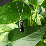 Snowflake Obsidian Crystal Point Chakra Pendant in Steel Setting