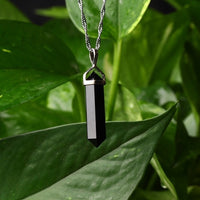 Black Obsidian Crystal Point Chakra Pendant in Steel Setting