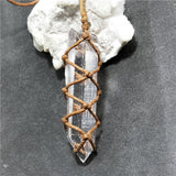 White Quartz Natural Crystal Point Reiki Stone Pendant on Braided Waxed Cord