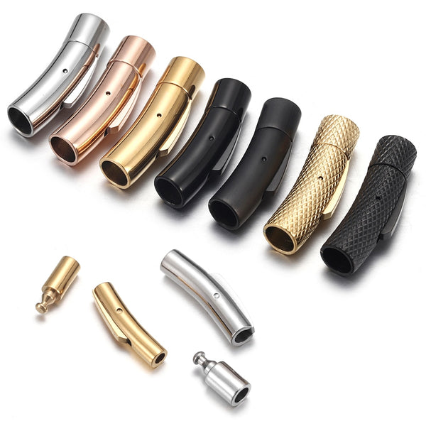 Stainless Steel Tube Bracelet Clasps, Spring Loaded Push-to-Lock, for Corded Bracelets, 2 ea. Size 6mm