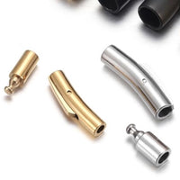 Stainless Steel Tube Trigger Clasps, Spring Loaded Push-to-Lock, for Corded Bracelets, 2 ea. Size 3mm