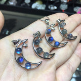 925 Sterling Silver and Labradorite Cabochons Crescent Moon Pendant