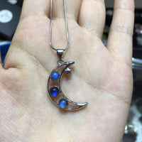 925 Sterling Silver and Labradorite Cabochons Crescent Moon Pendant