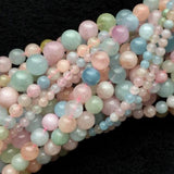 Multicolored Beryl Round Polished Stone Beads, 15"